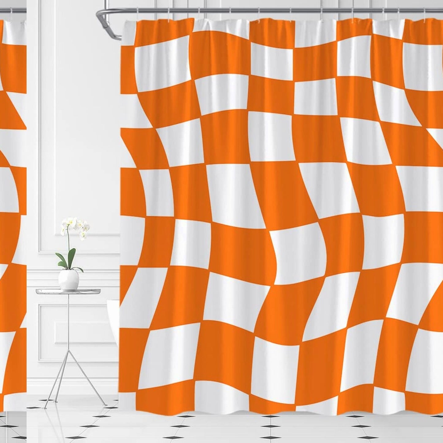 Orange Checkered Shower Curtain 70x70 inches