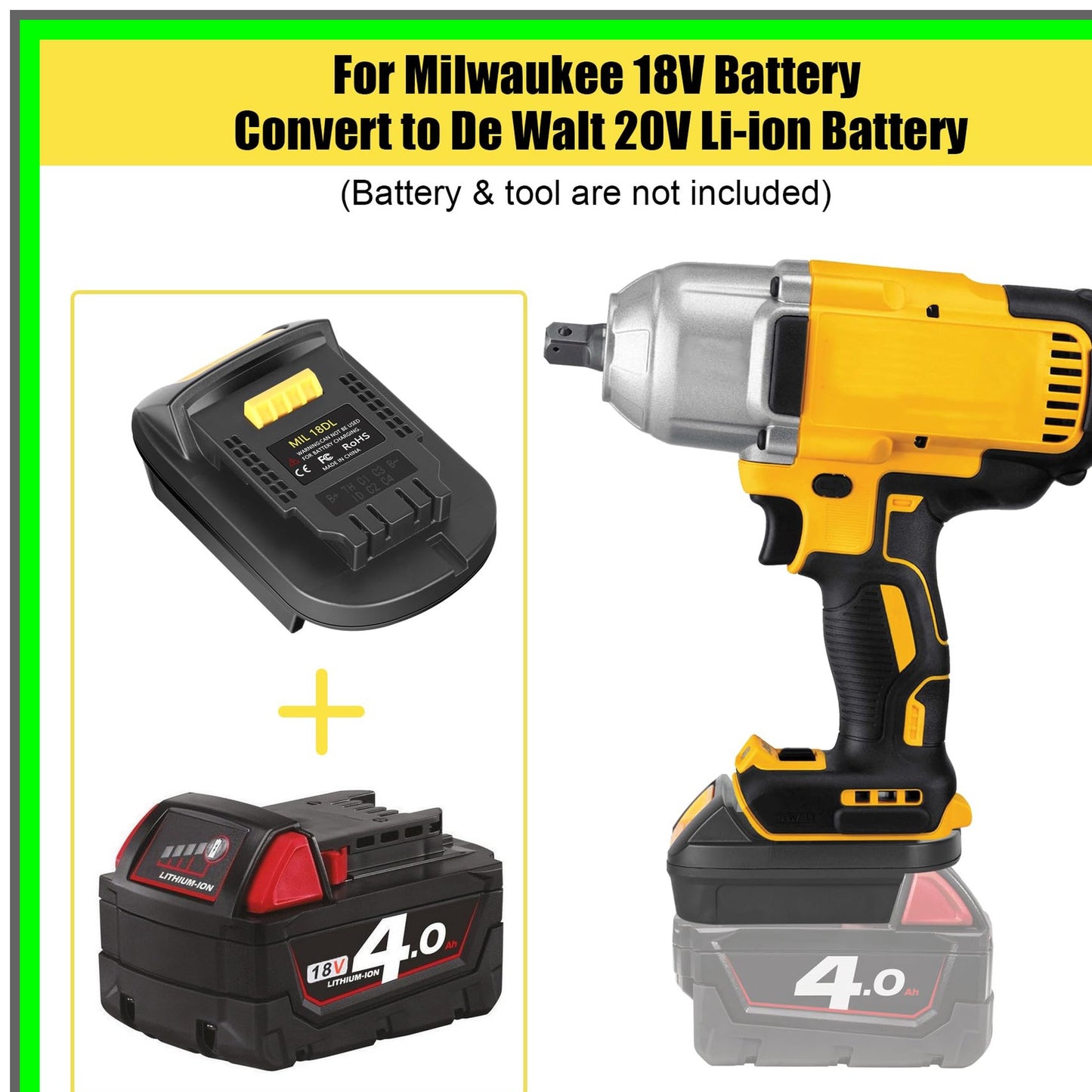 Milwaukee 18V to 20V Cordless Tool Adapter Converter for M18 Lithium Tools