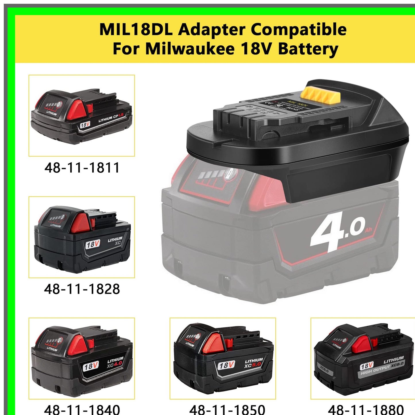 Milwaukee 18V to 20V Cordless Tool Adapter Converter for M18 Lithium Tools