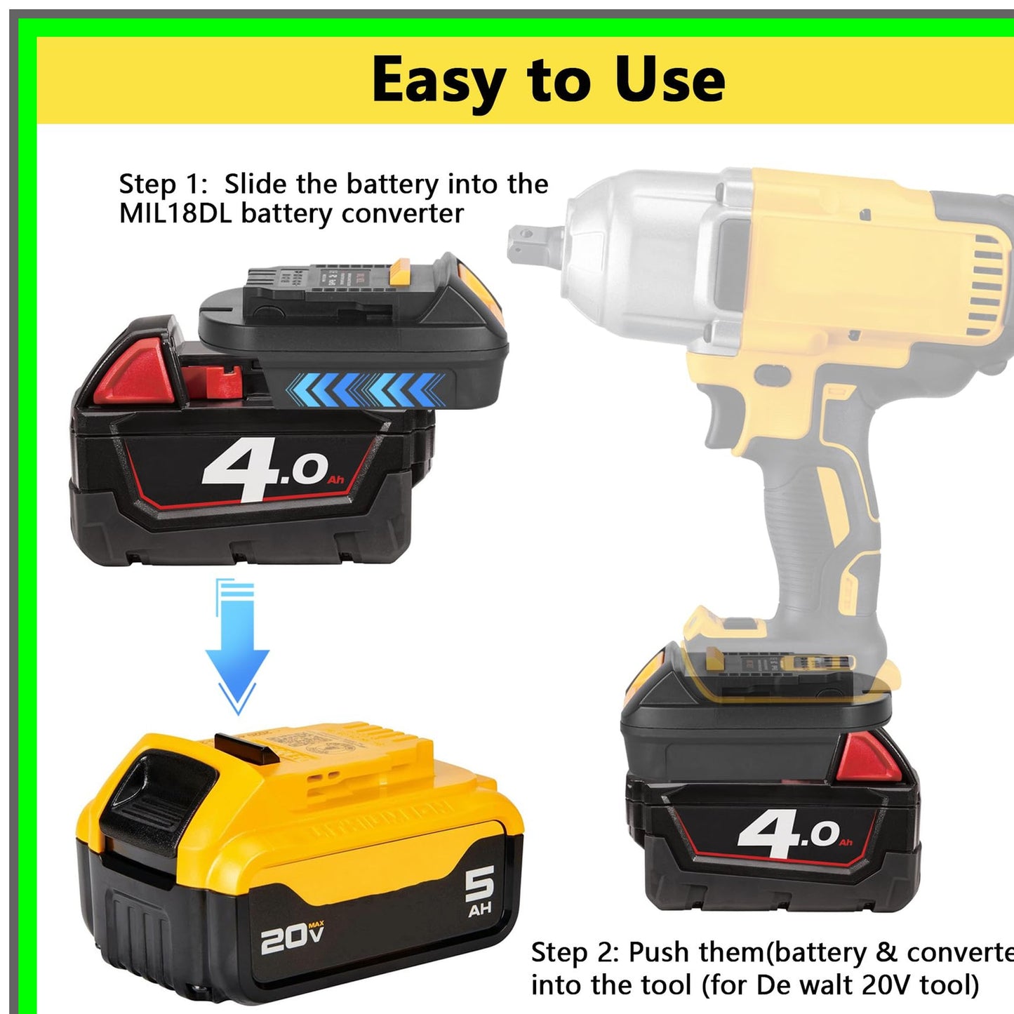 Milwaukee 18V to 20V Cordless Tool Adapter Converter for M18 Lithium Tools