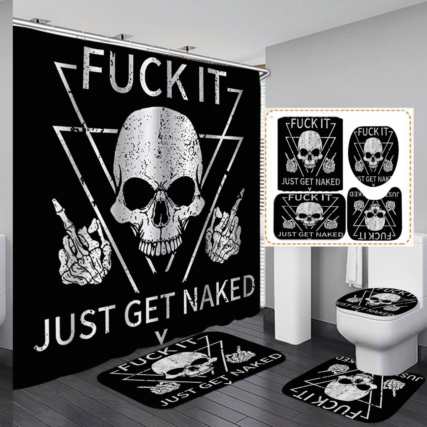 4PCS Gothic Skull Shower Curtain Set with Bath Mats