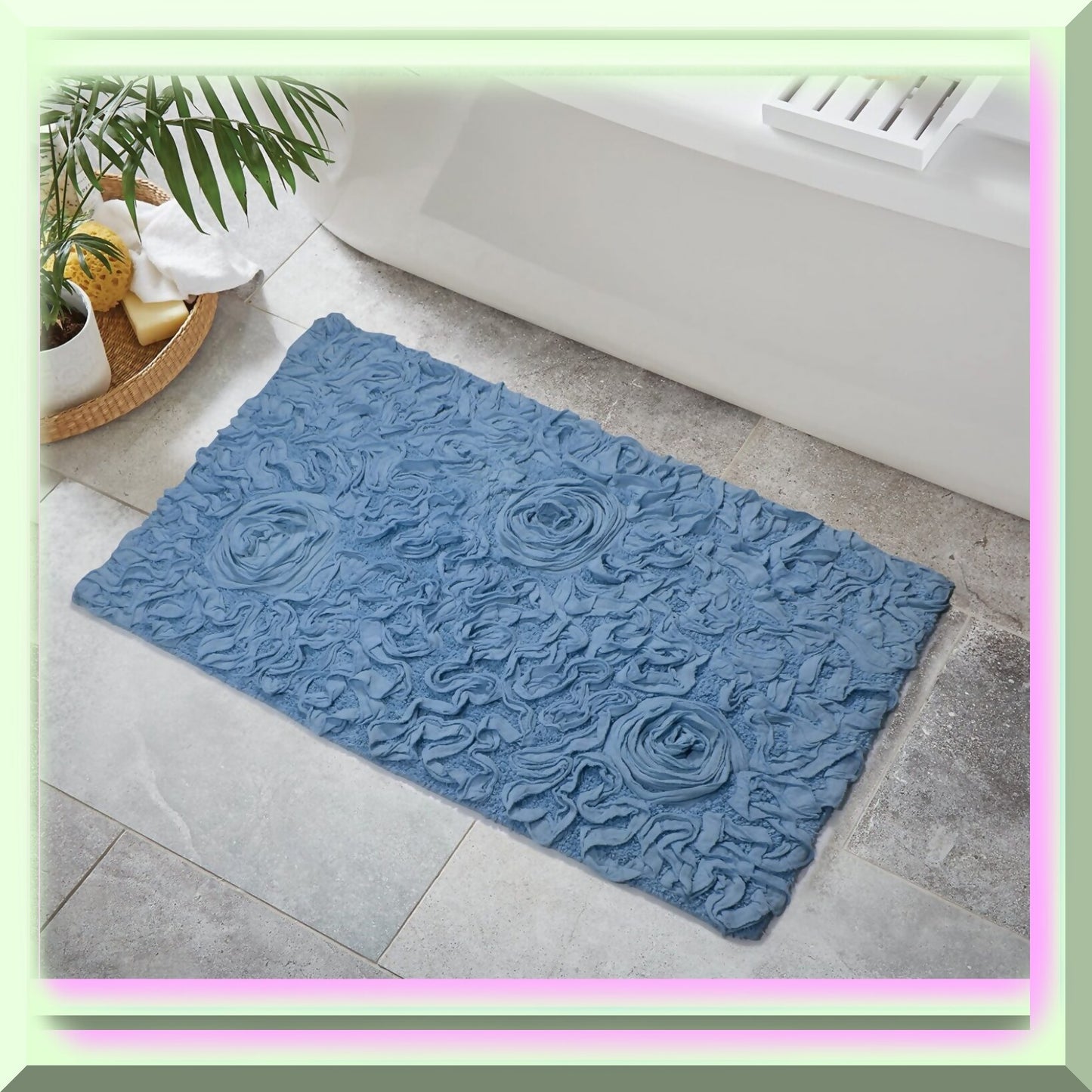 24"x40" Cotton Tufted Bath Rug Sky Blue