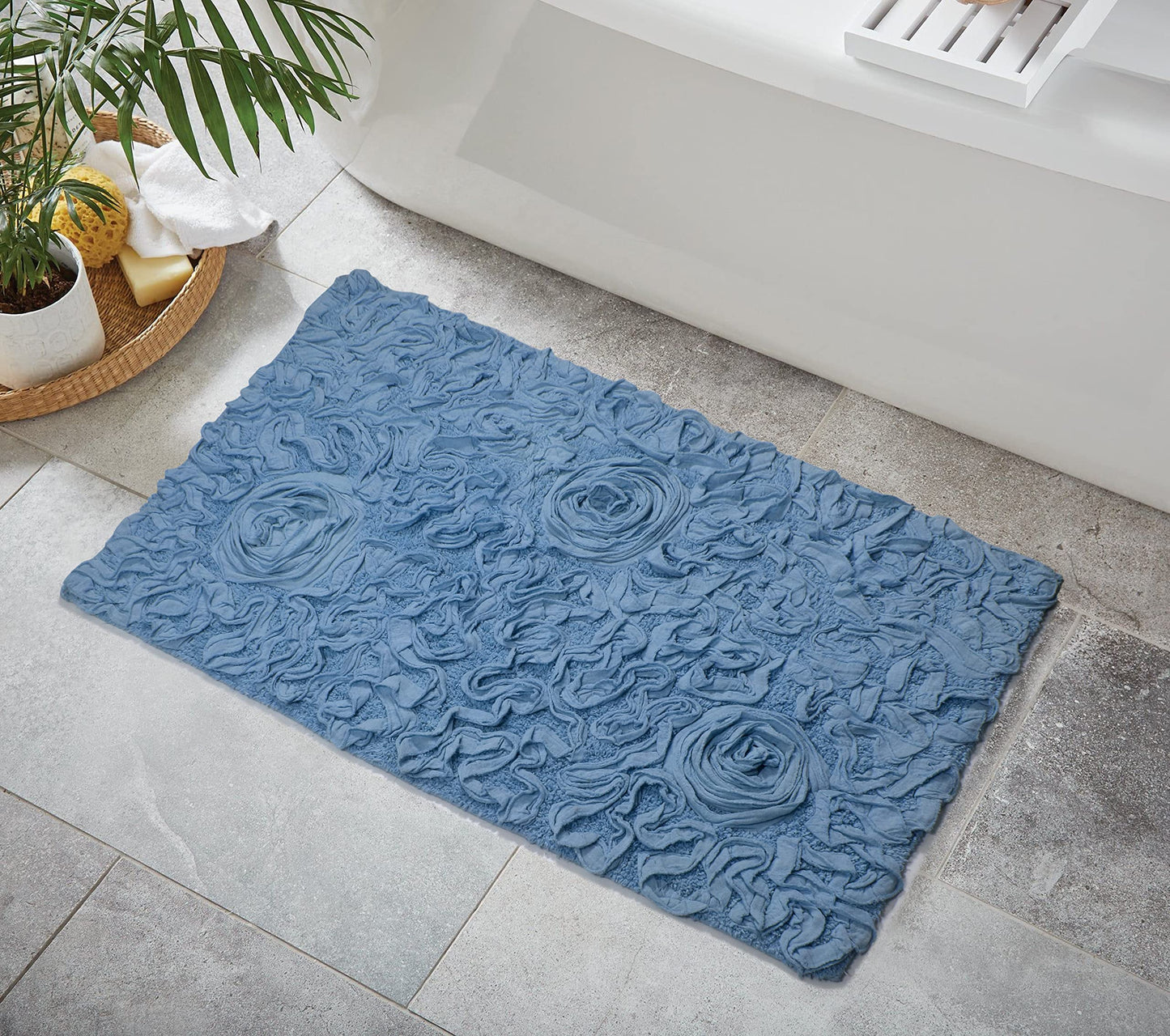 24"x40" Cotton Tufted Bath Rug Sky Blue