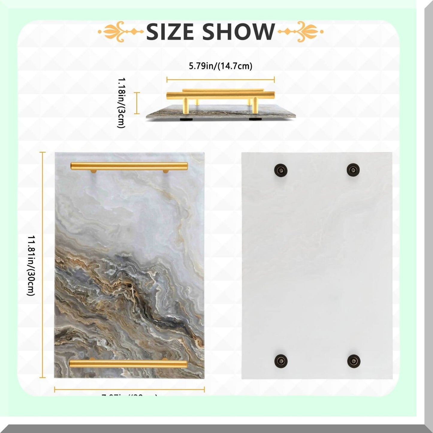 Marble Grey Vanity Tray 20x30cm Acrylic Organizer