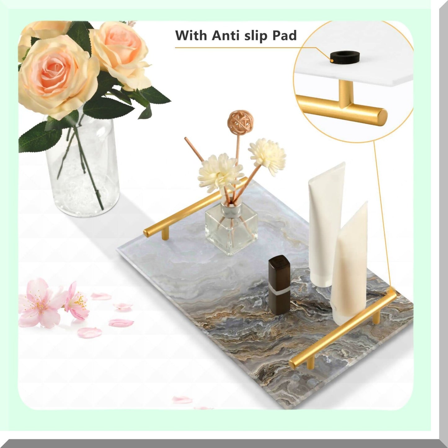 Marble Grey Vanity Tray 20x30cm Acrylic Organizer