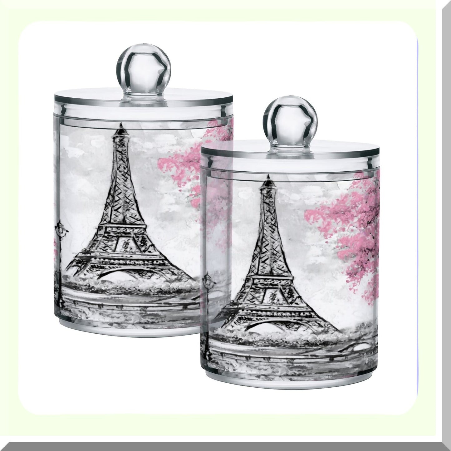2Pack Pink Qtip Dispenser Clear Plastic Apothecary Jars