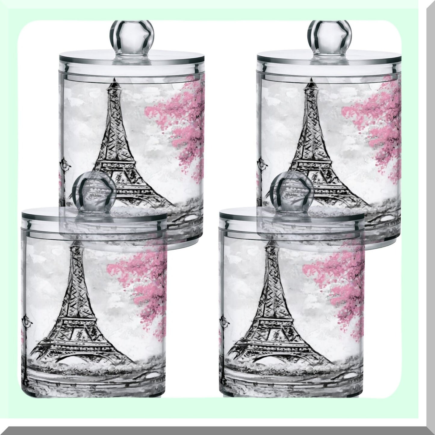 2Pack Pink Qtip Dispenser Clear Plastic Apothecary Jars