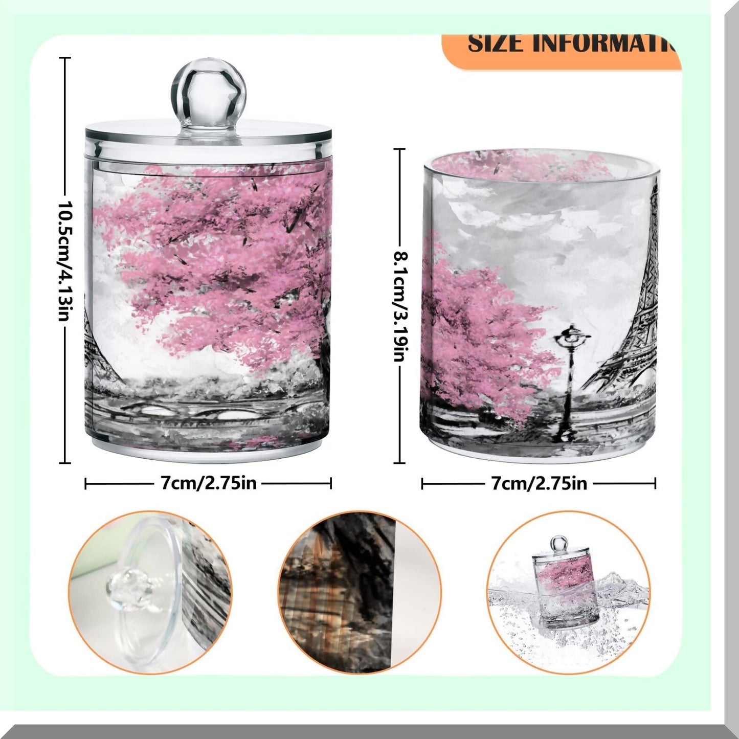 2Pack Pink Qtip Dispenser Clear Plastic Apothecary Jars