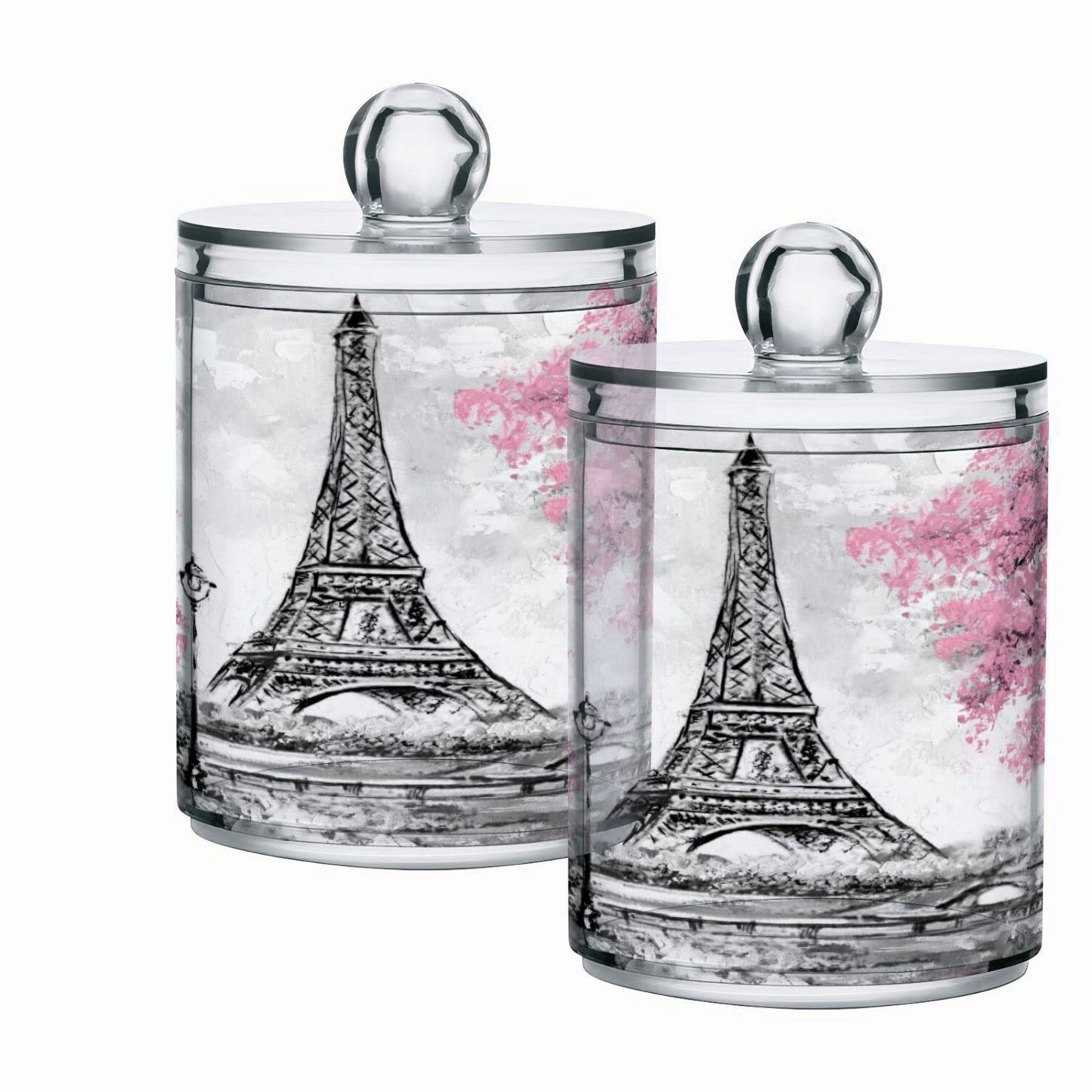 2Pack Pink Qtip Dispenser Clear Plastic Apothecary Jars