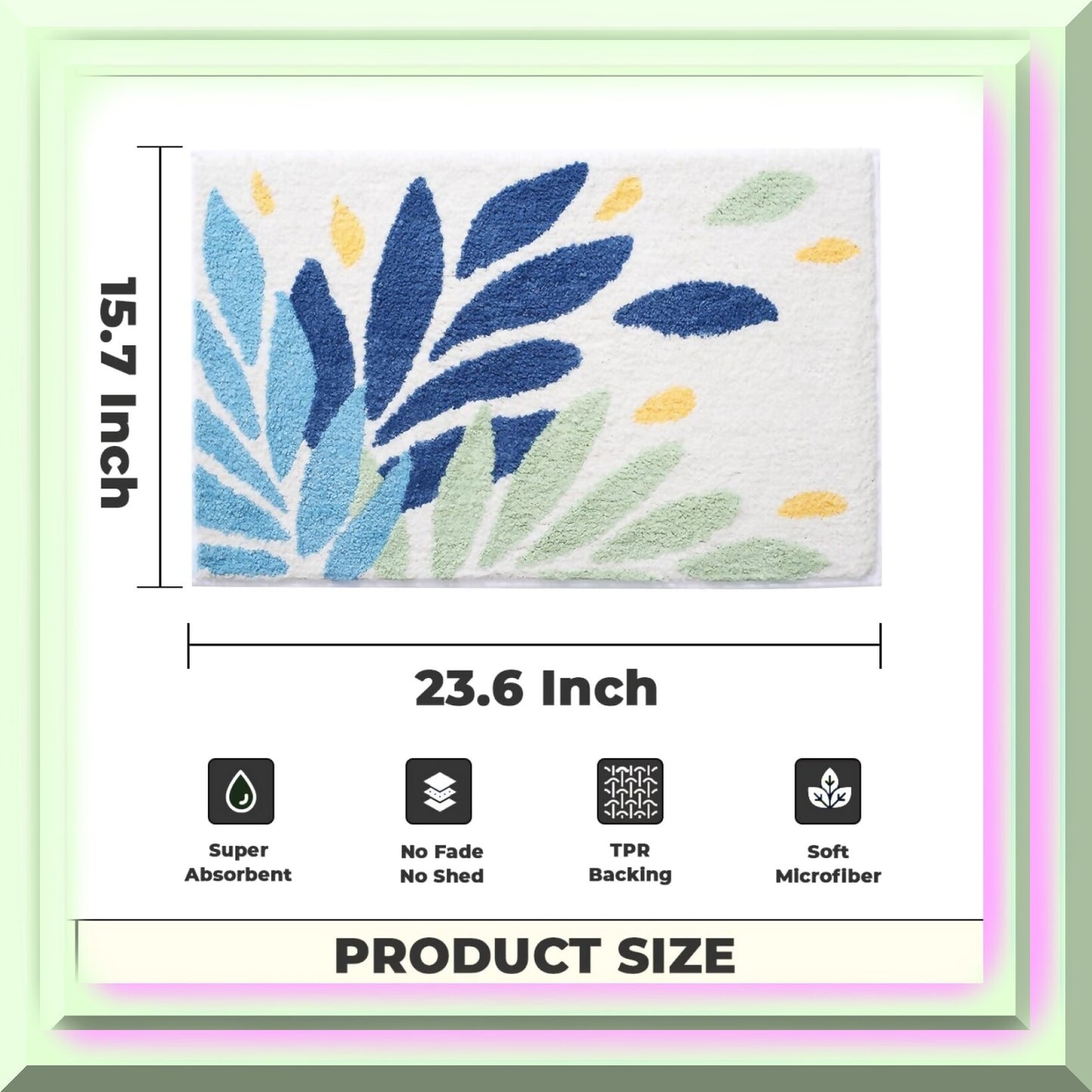 Leaves Microfiber Bath Rug 24"x16" Non Slip