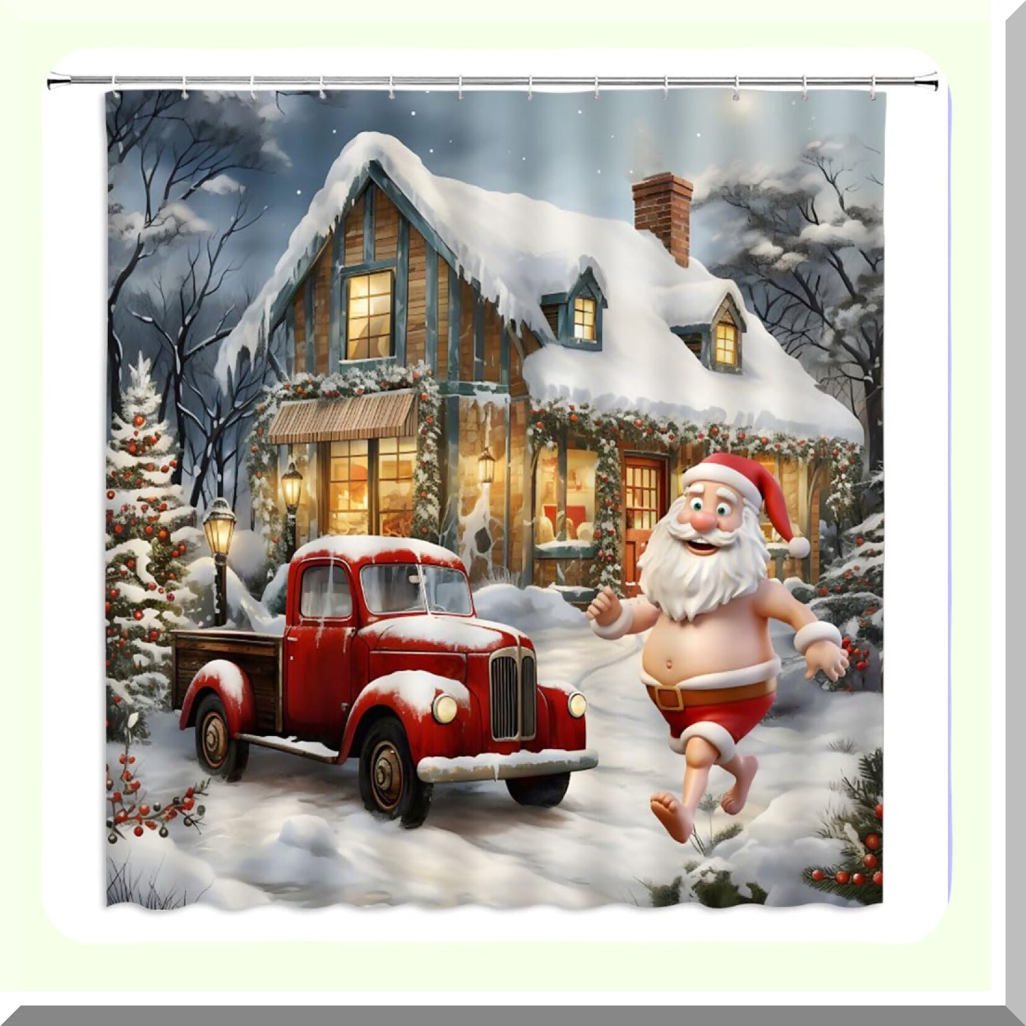 Rustic Farmhouse Xmas Snow Scene Shower Curtain 70x70