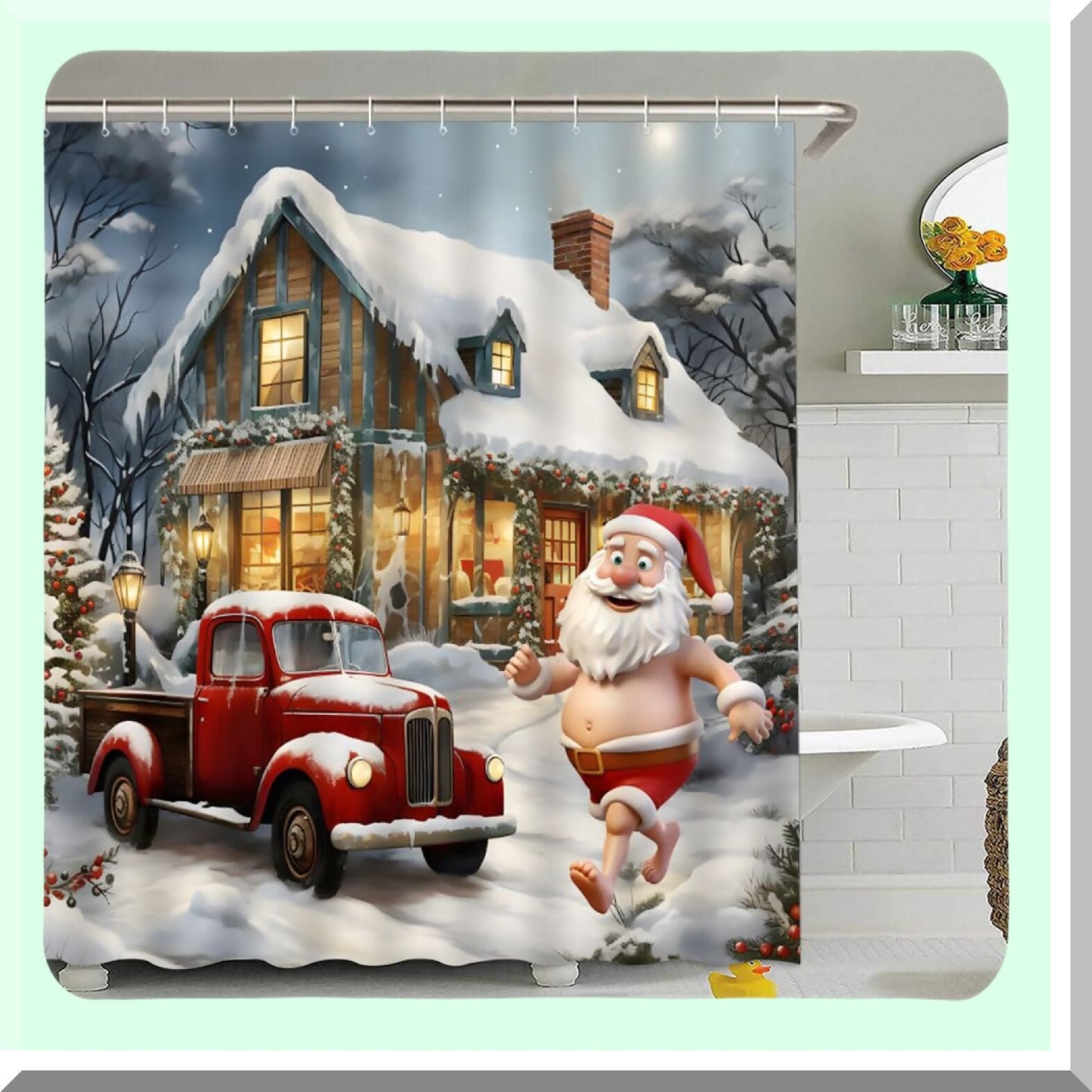 Rustic Farmhouse Xmas Snow Scene Shower Curtain 70x70