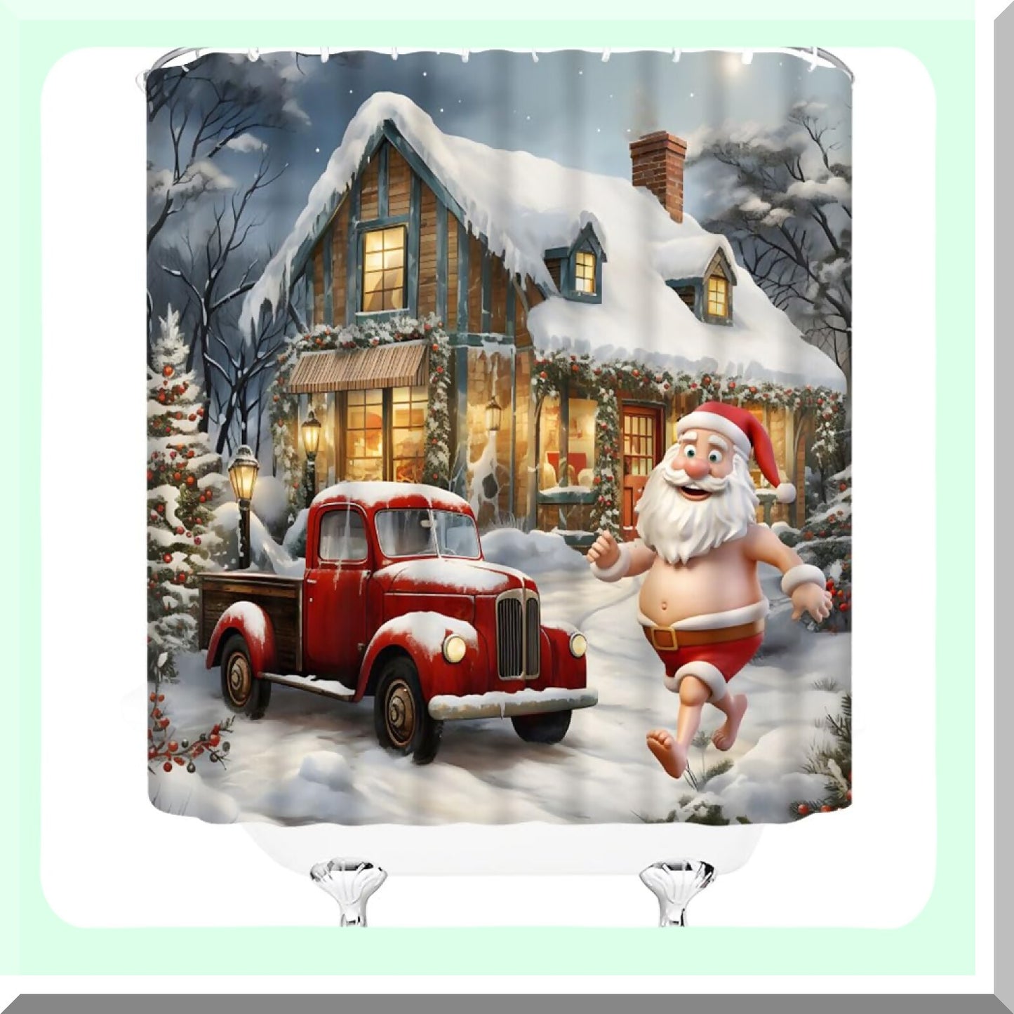 Rustic Farmhouse Xmas Snow Scene Shower Curtain 70x70
