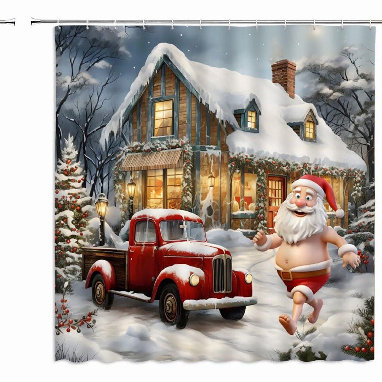 Rustic Farmhouse Xmas Snow Scene Shower Curtain 70x70