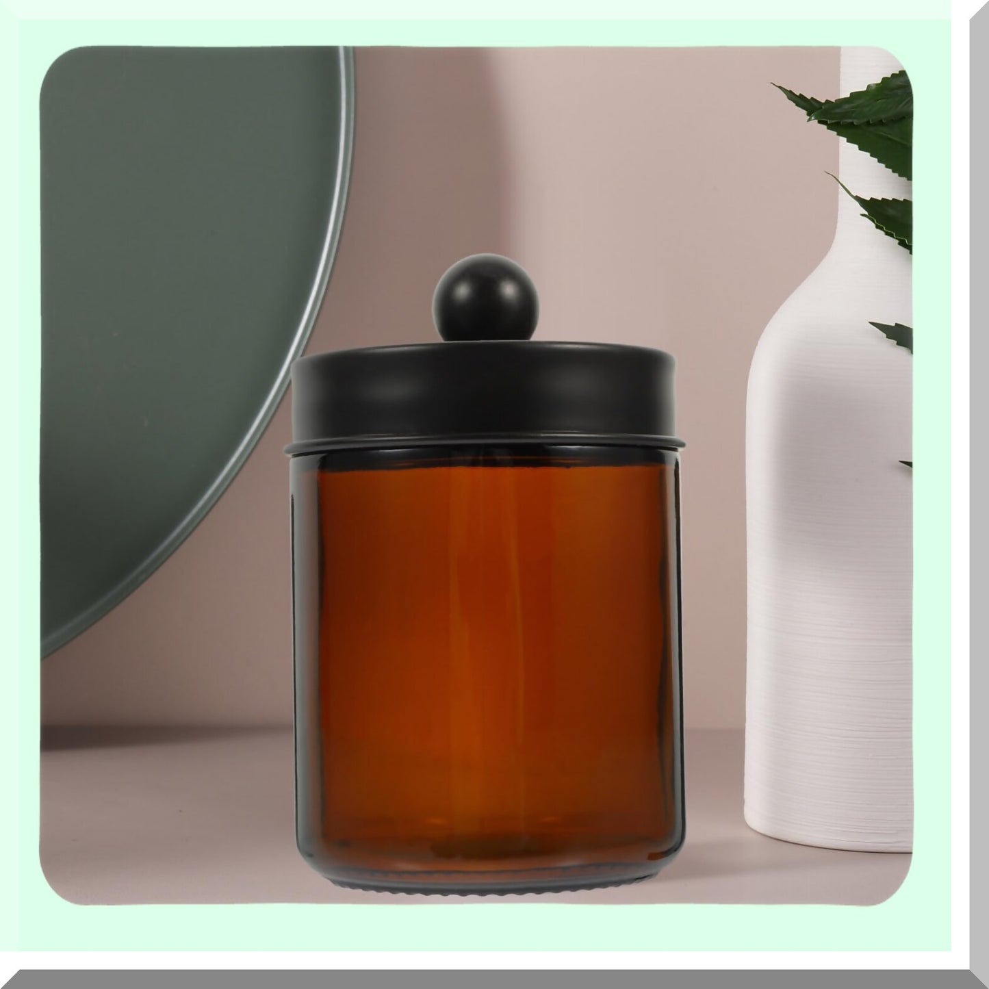 Amber Glass Jar with Lid for Bathroom Storage