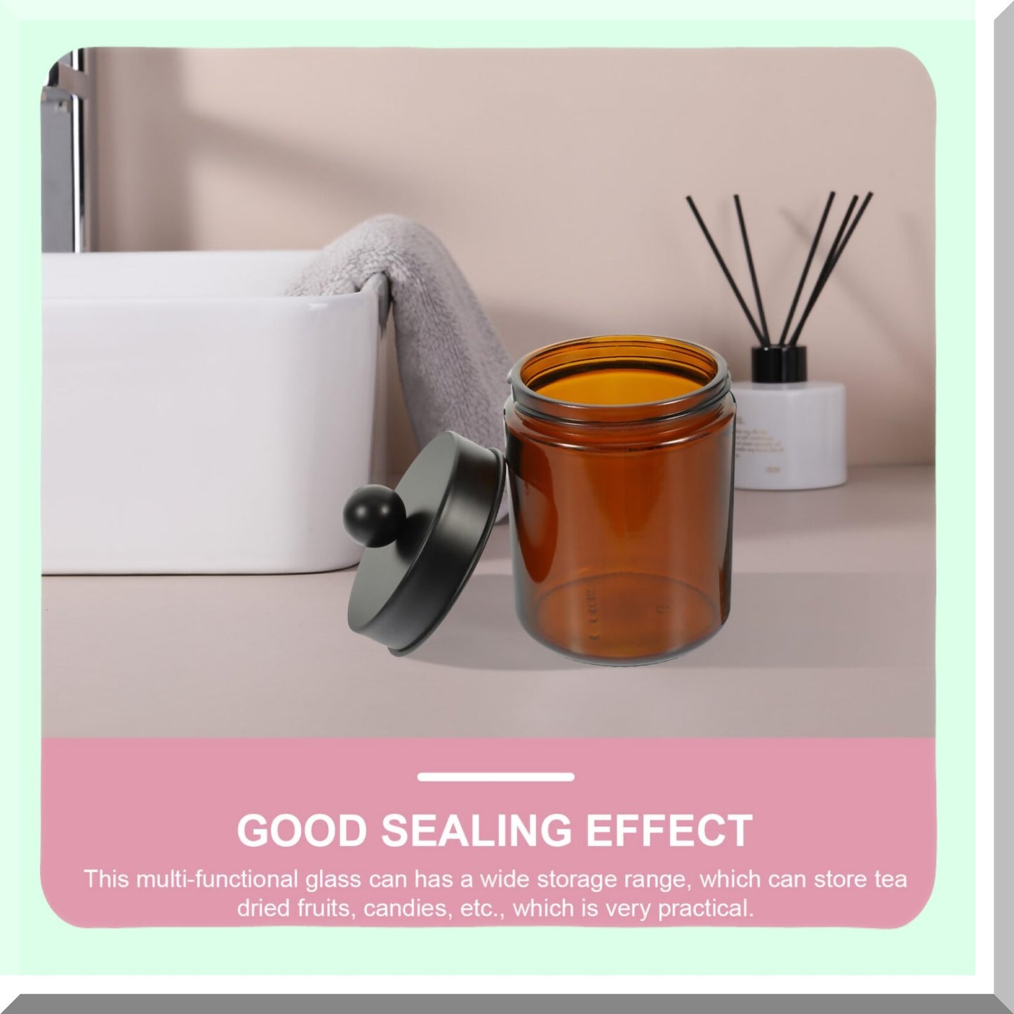 Amber Glass Jar with Lid for Bathroom Storage