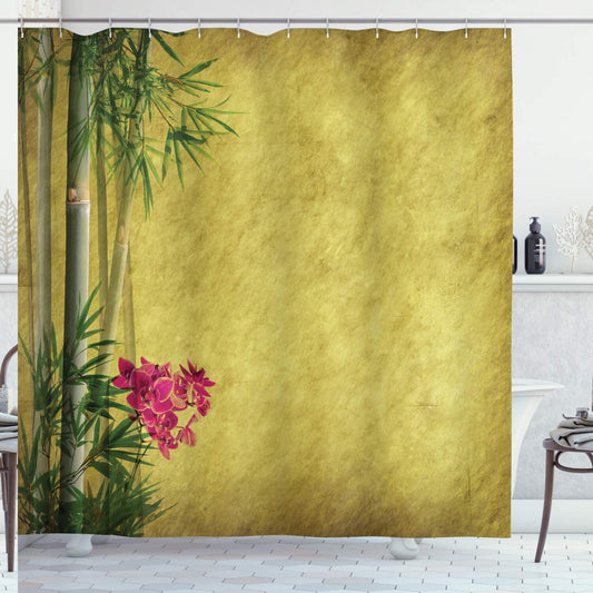 Asian Themed Shower Curtain 69x75 Inches Floral Art
