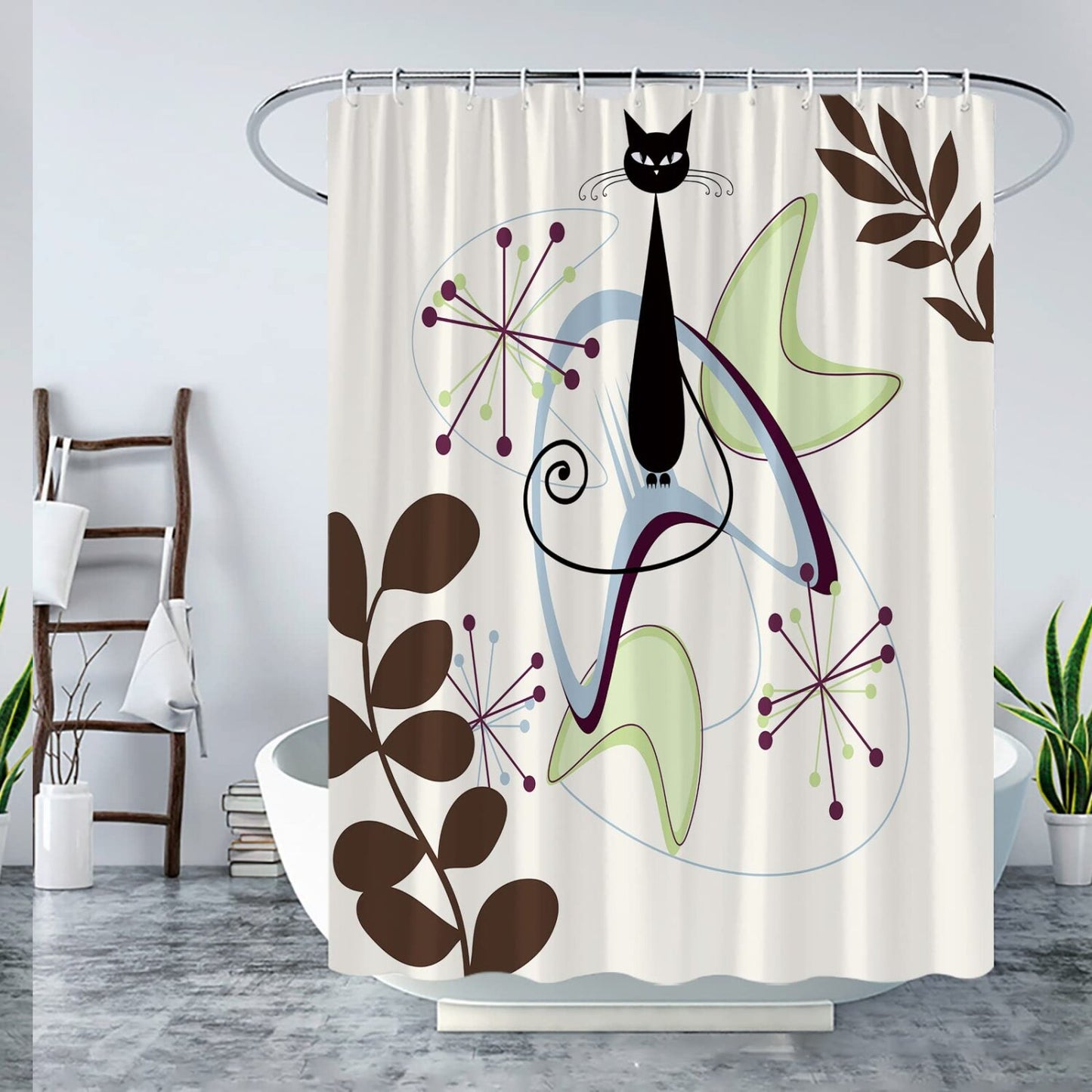 Boho Abstract Leaf Shower Curtain 70x70 inch