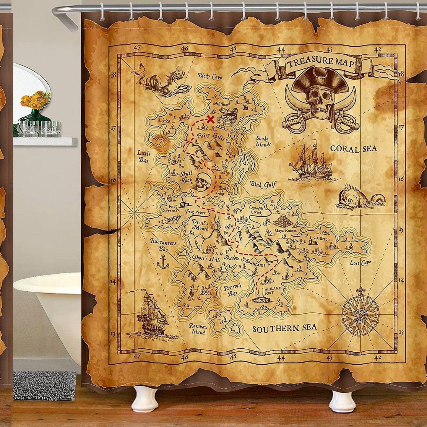 Nautical Island Map Shower Curtain 72x72