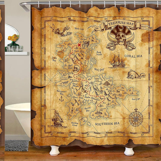 Nautical Island Map Shower Curtain 72x72