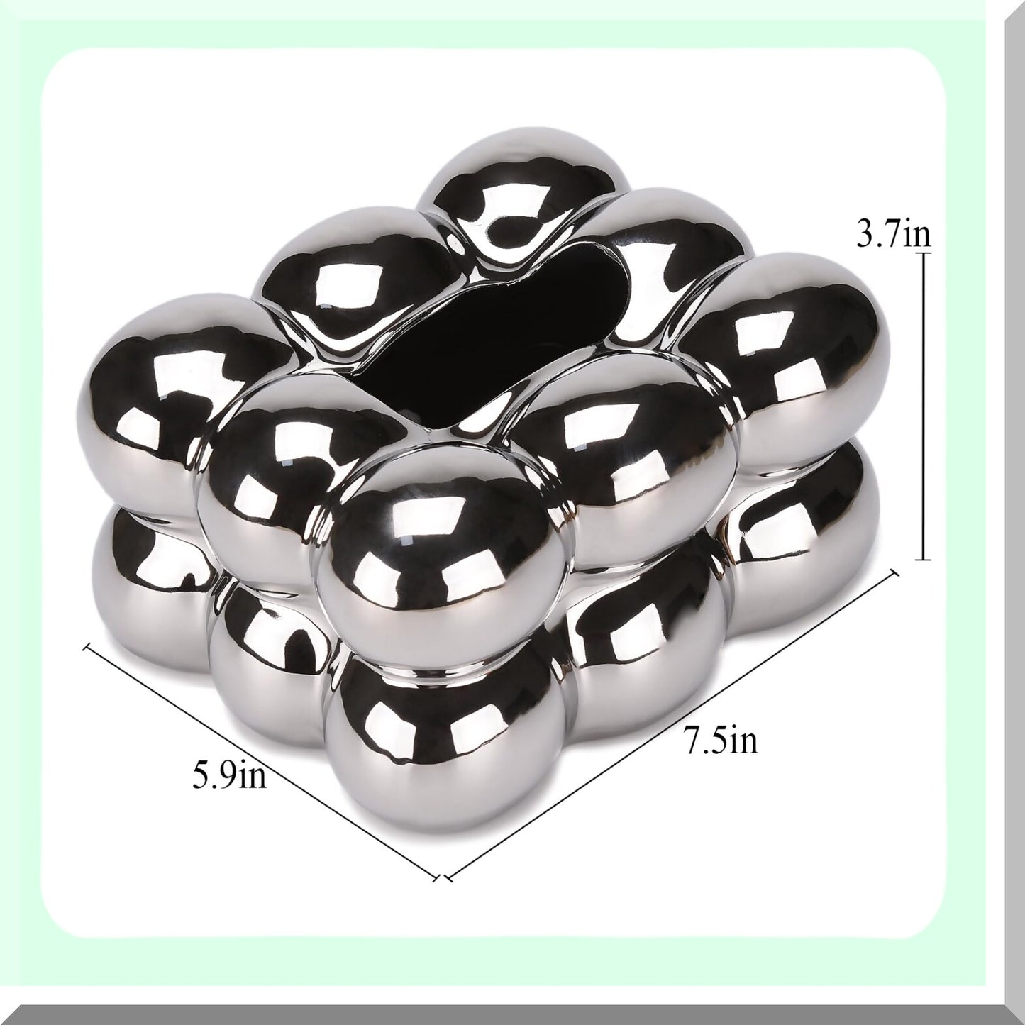 Electroplated Ceramic Tissue Box Silver 7.6" x 6.1" x 3.9"