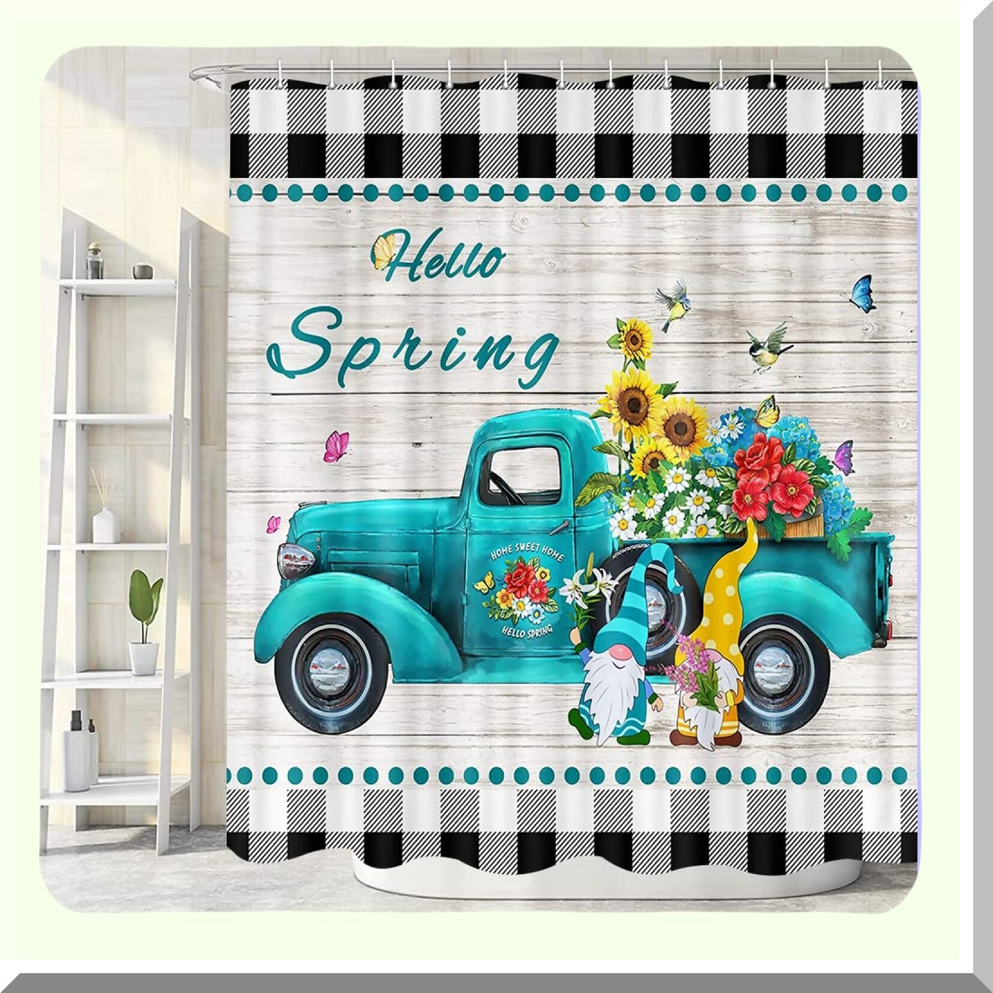 Rustic Truck Floral Shower Curtain 72x72 Inches
