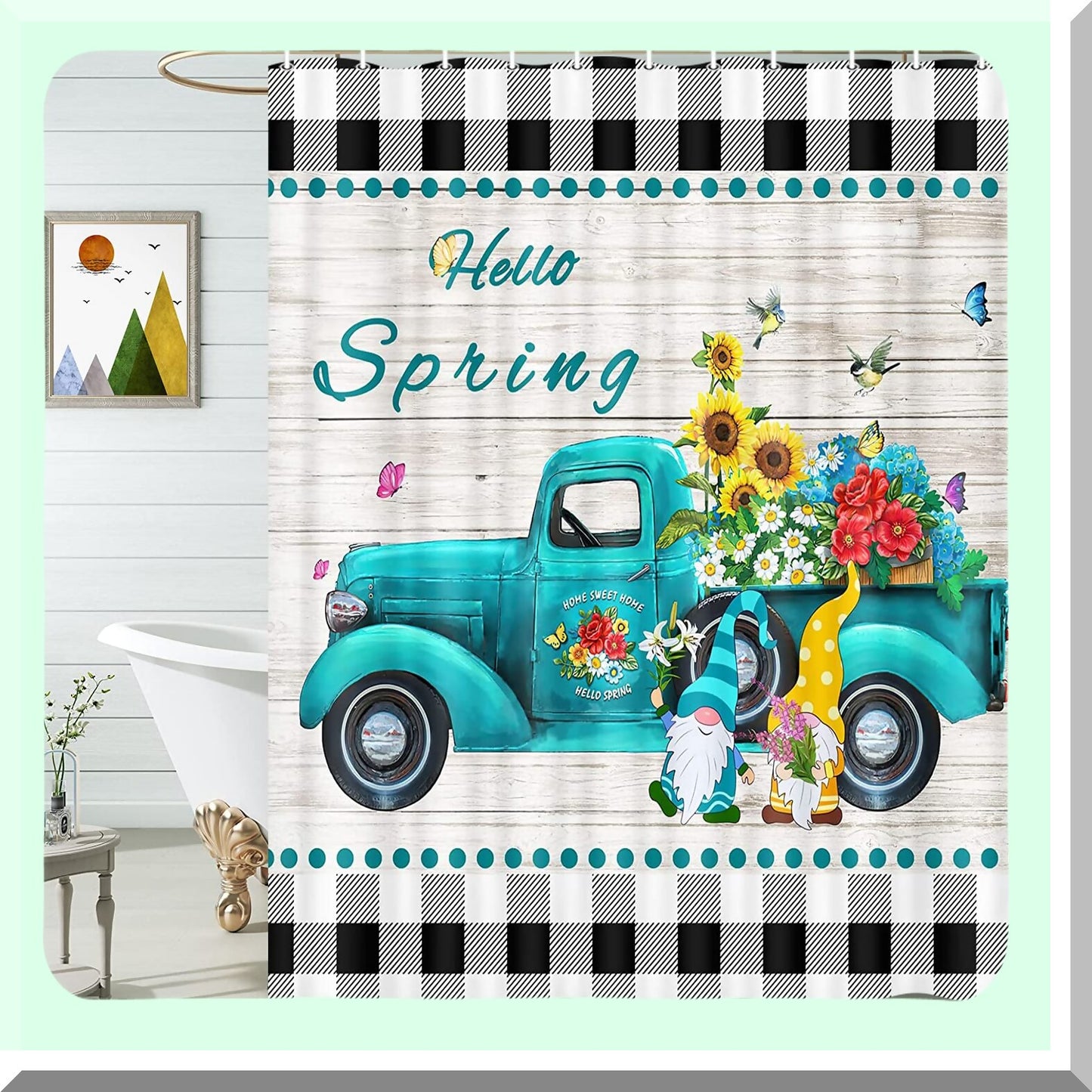 Rustic Truck Floral Shower Curtain 72x72 Inches