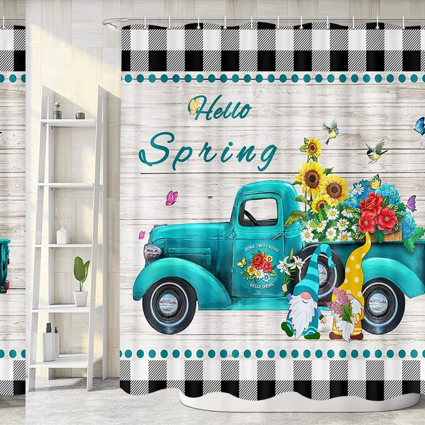 Rustic Truck Floral Shower Curtain 72x72 Inches