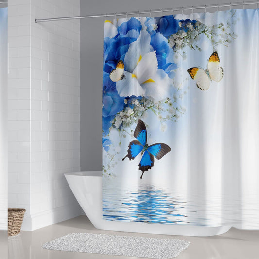Floral Shower Curtain Blue White 72x72
