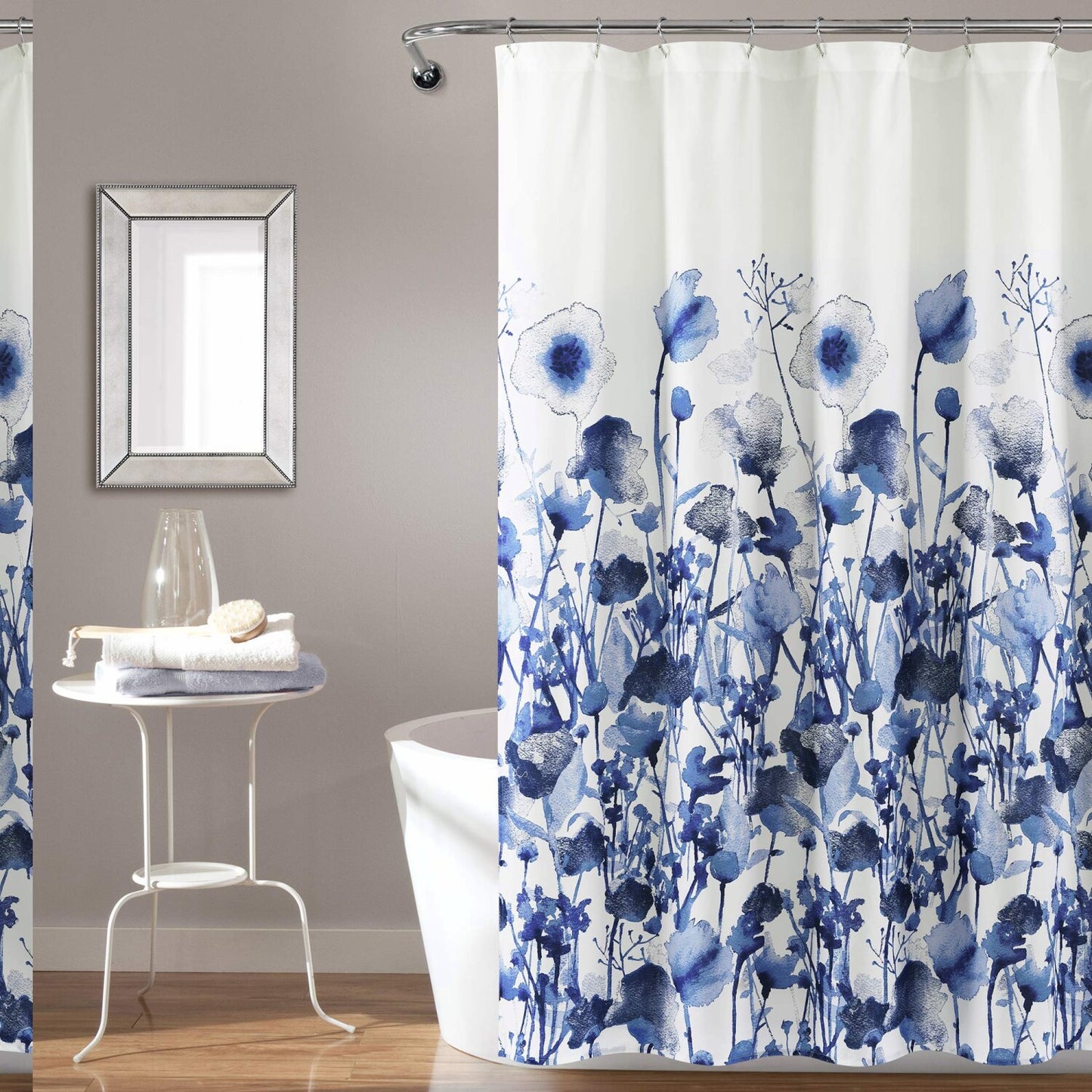 Navy Zuri Flora Shower Curtain 72x72