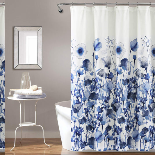 Navy Zuri Flora Shower Curtain 72x72