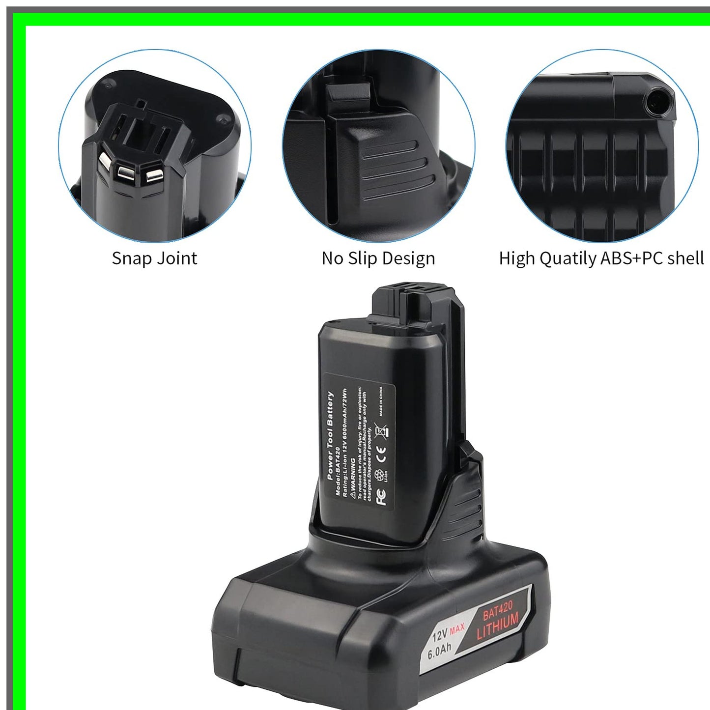 12V 6Ah BAT420 Battery for Bosch GBA12V30 BAT411 Series Compatibility