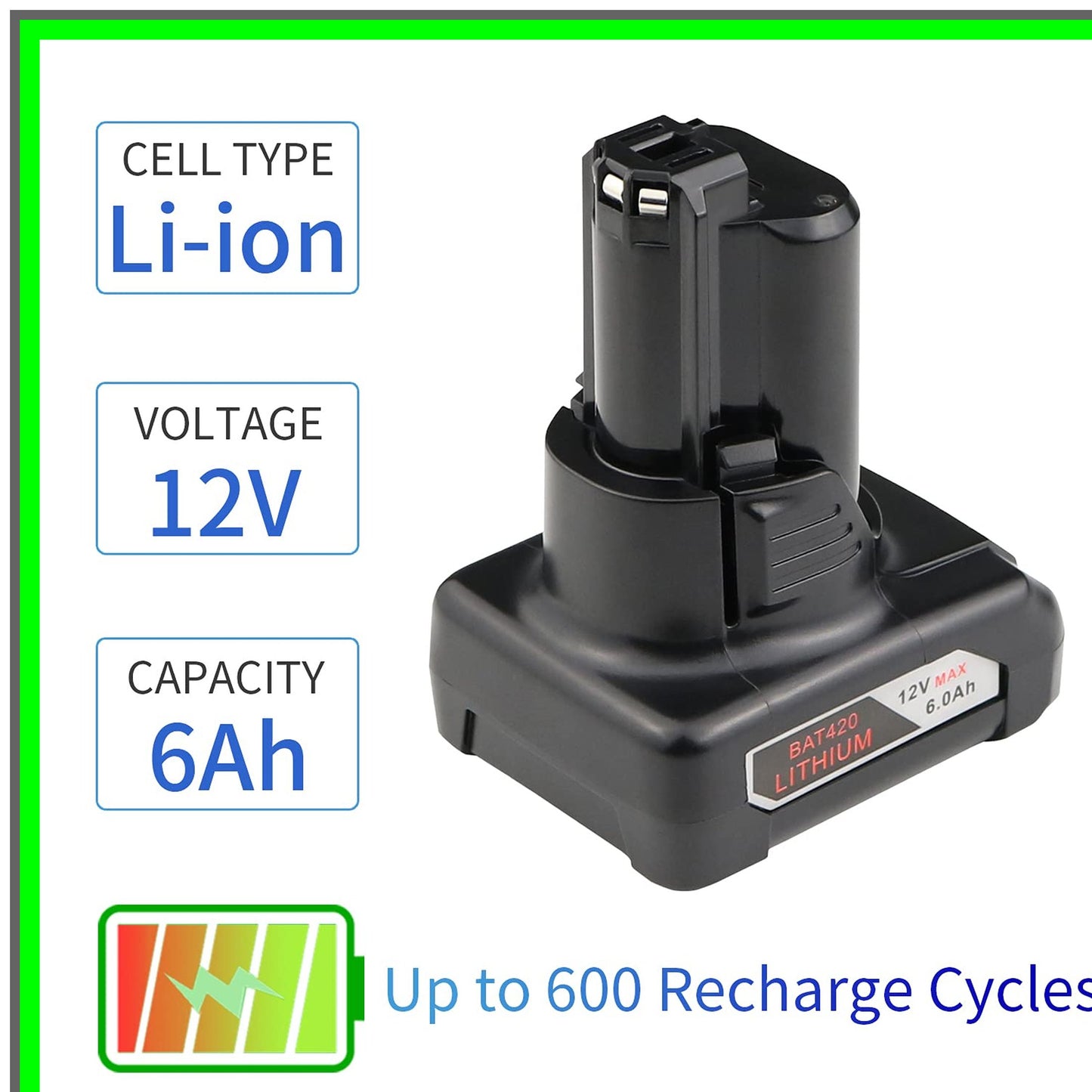 12V 6Ah BAT420 Battery for Bosch GBA12V30 BAT411 Series Compatibility