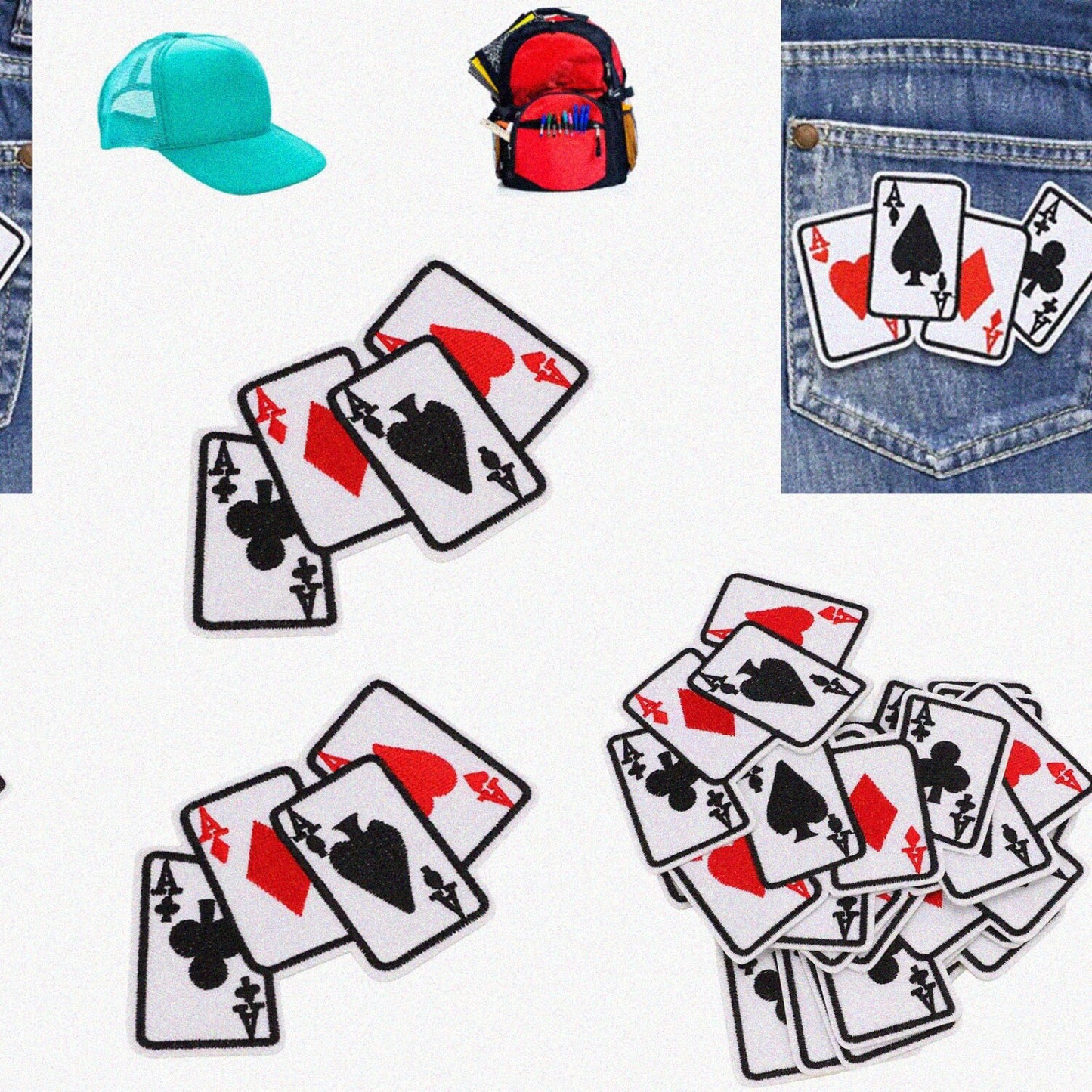 20PCS Embroidered Poker Aces Iron-On Patches 11.5cm