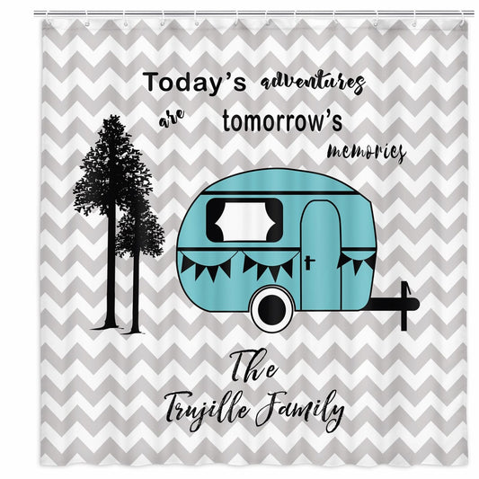 Gray and White Striped Camper RV Shower Curtain 47x64in