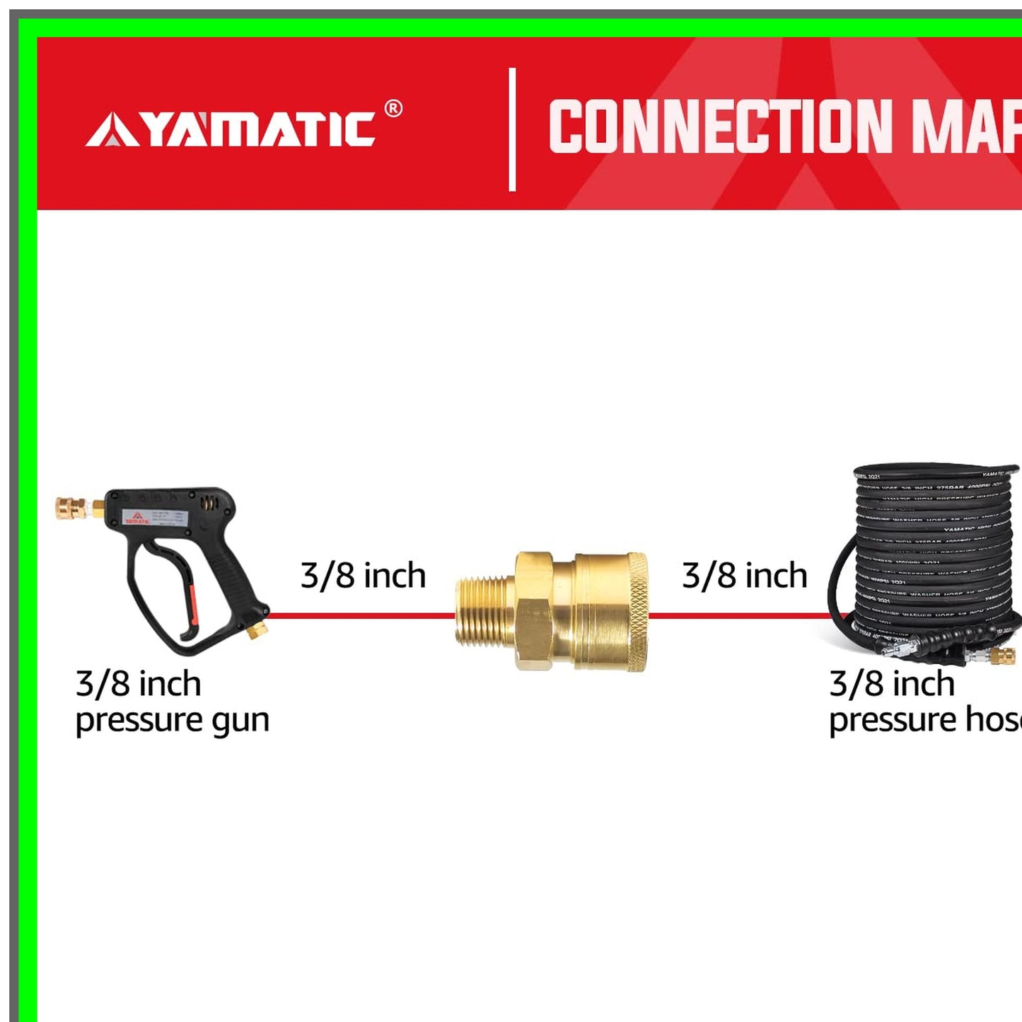 Quick Connect Pressure Washer Adapter for 3/8'' Hose and Gun, 5000 PSI