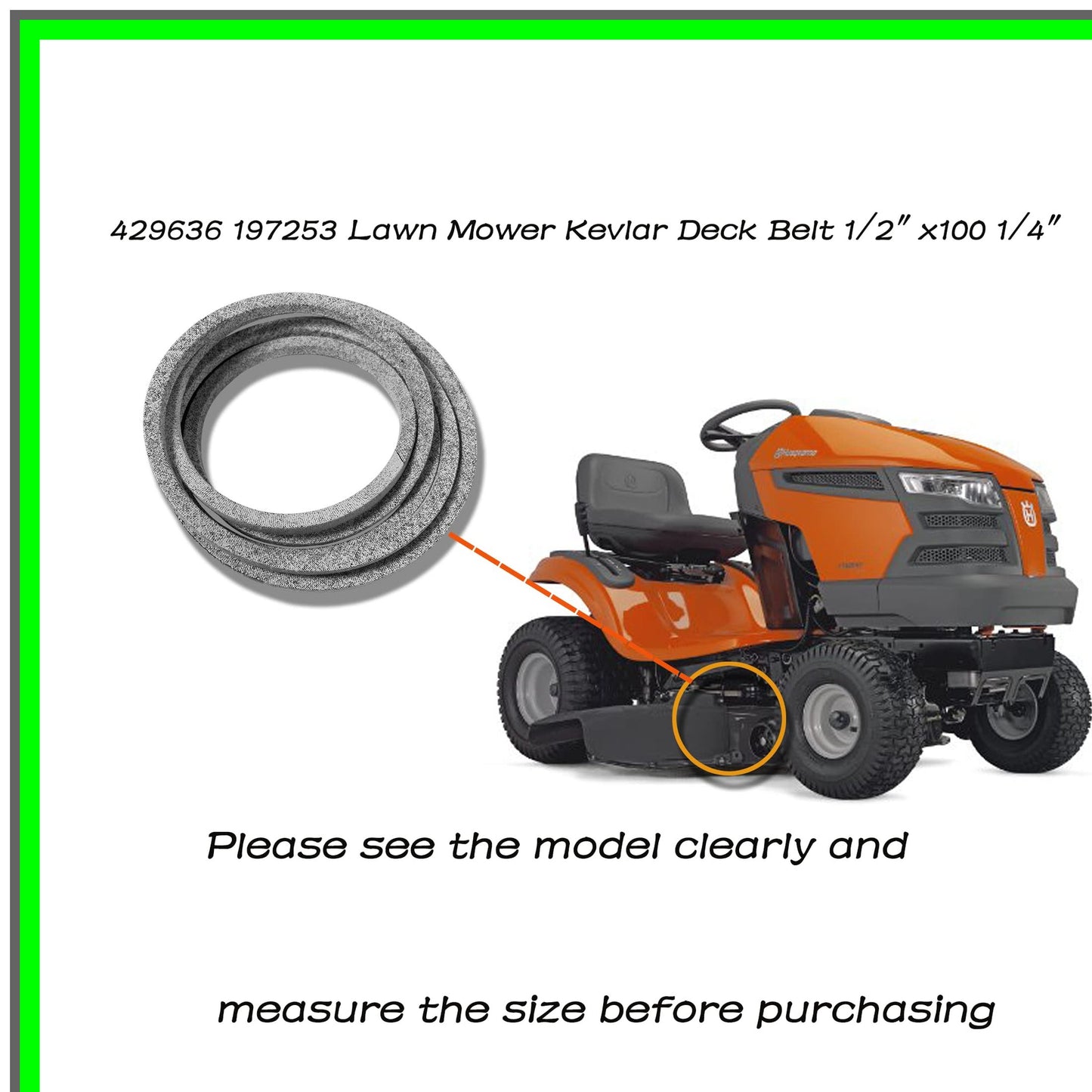 Durable Kevlar Lawn Mower Deck Belt 1/2" x 100" for Husqvarna AYP Ariens