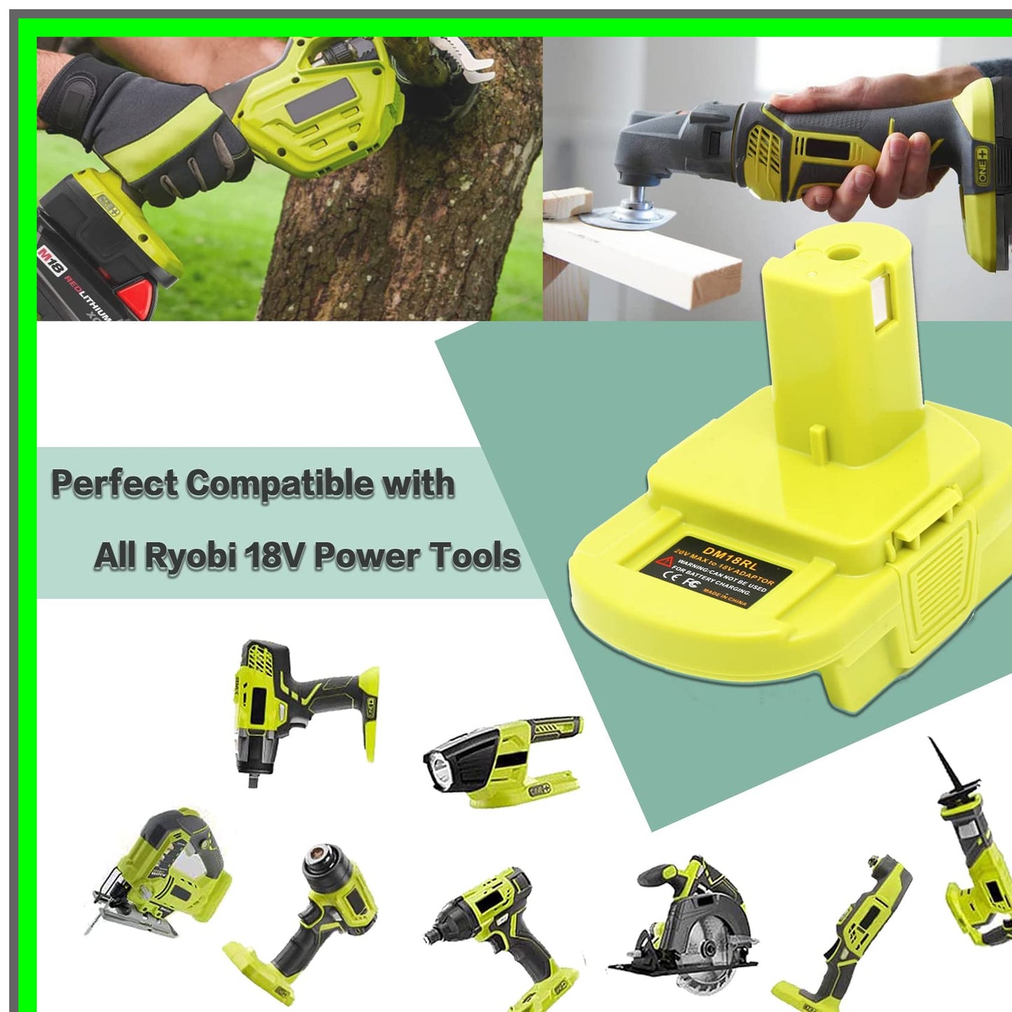 Ryobi 18V Battery Adapter for 20V Lithium with USB Charging Capability