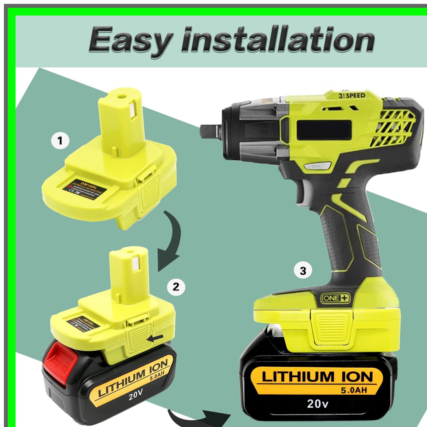 Ryobi 18V Battery Adapter for 20V Lithium with USB Charging Capability