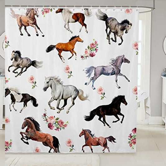 Horses Floral Animal Theme Waterproof Shower Curtain 72x72