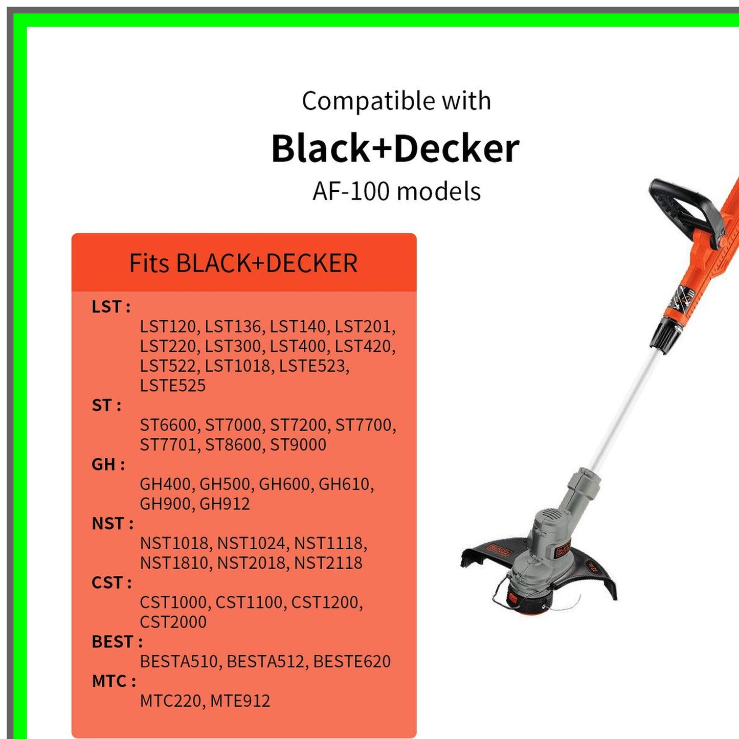 Efficient Trimmer Spool Set for Black and Decker AF-100, 30ft Line