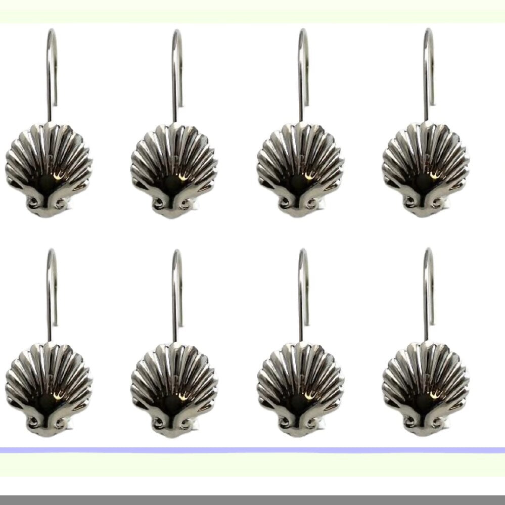 Silver Seashell Shower Curtain Hooks Set of 12