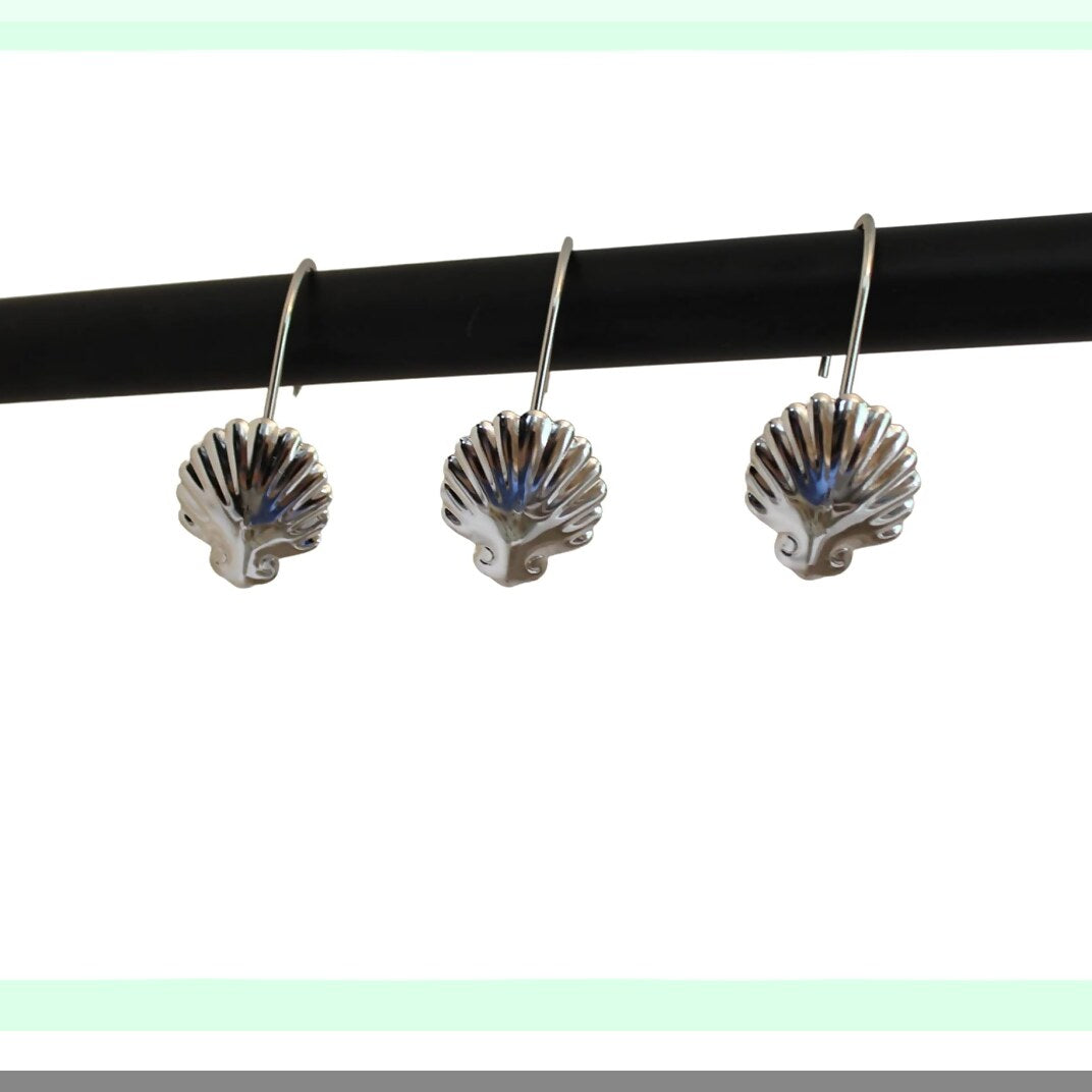 Silver Seashell Shower Curtain Hooks Set of 12