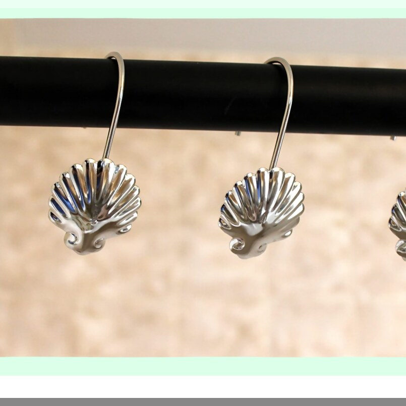 Silver Seashell Shower Curtain Hooks Set of 12