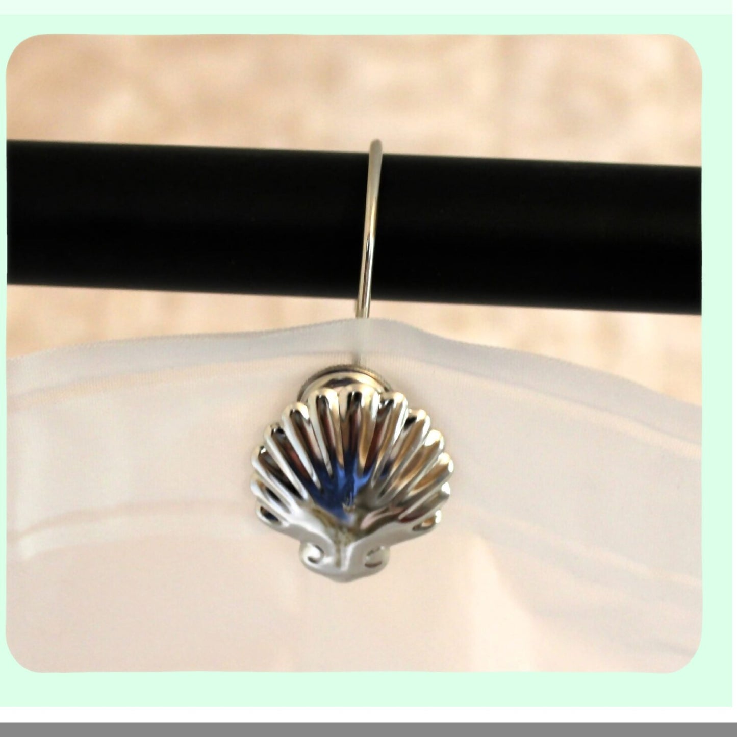 Silver Seashell Shower Curtain Hooks Set of 12