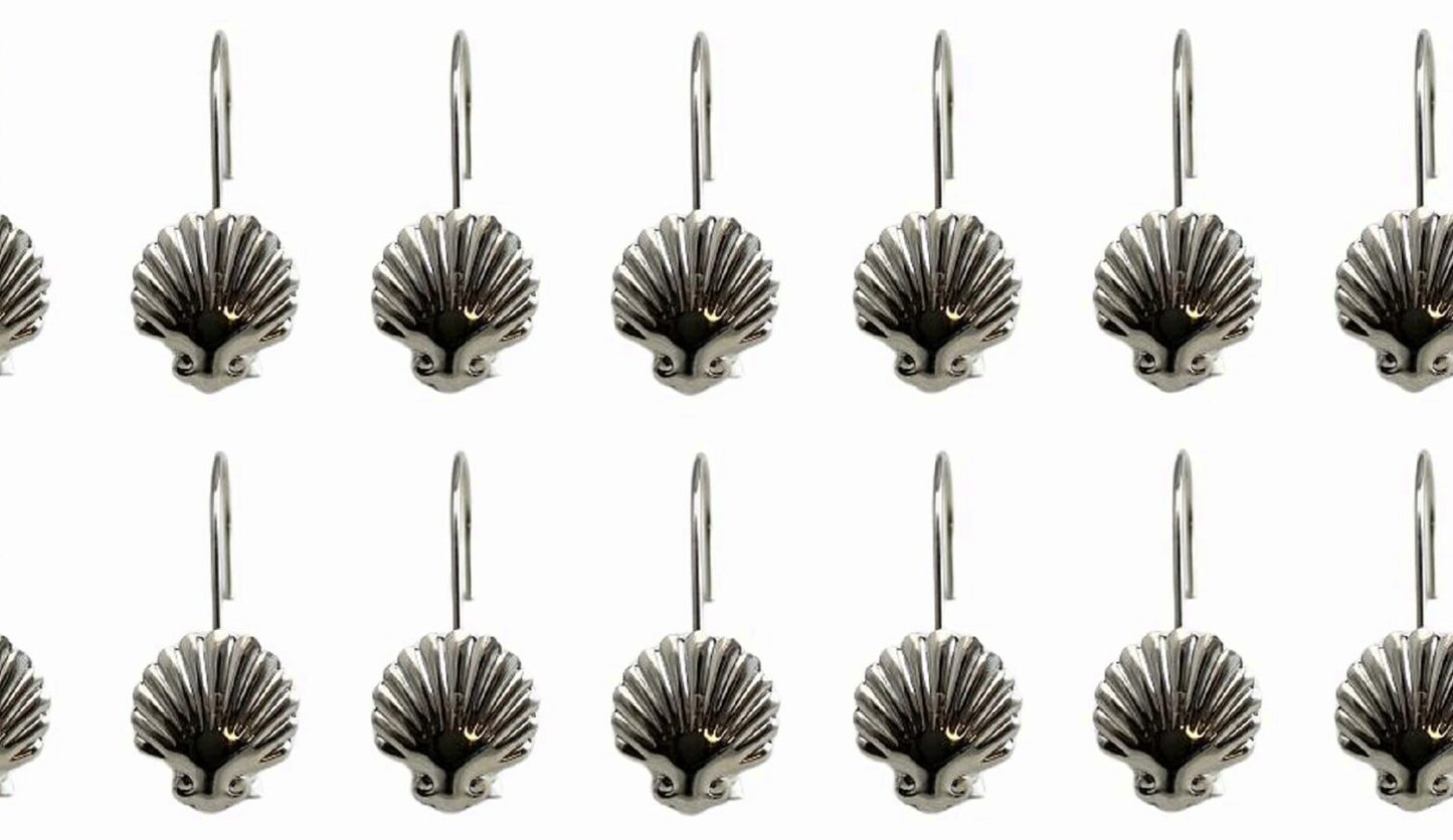 Silver Seashell Shower Curtain Hooks Set of 12