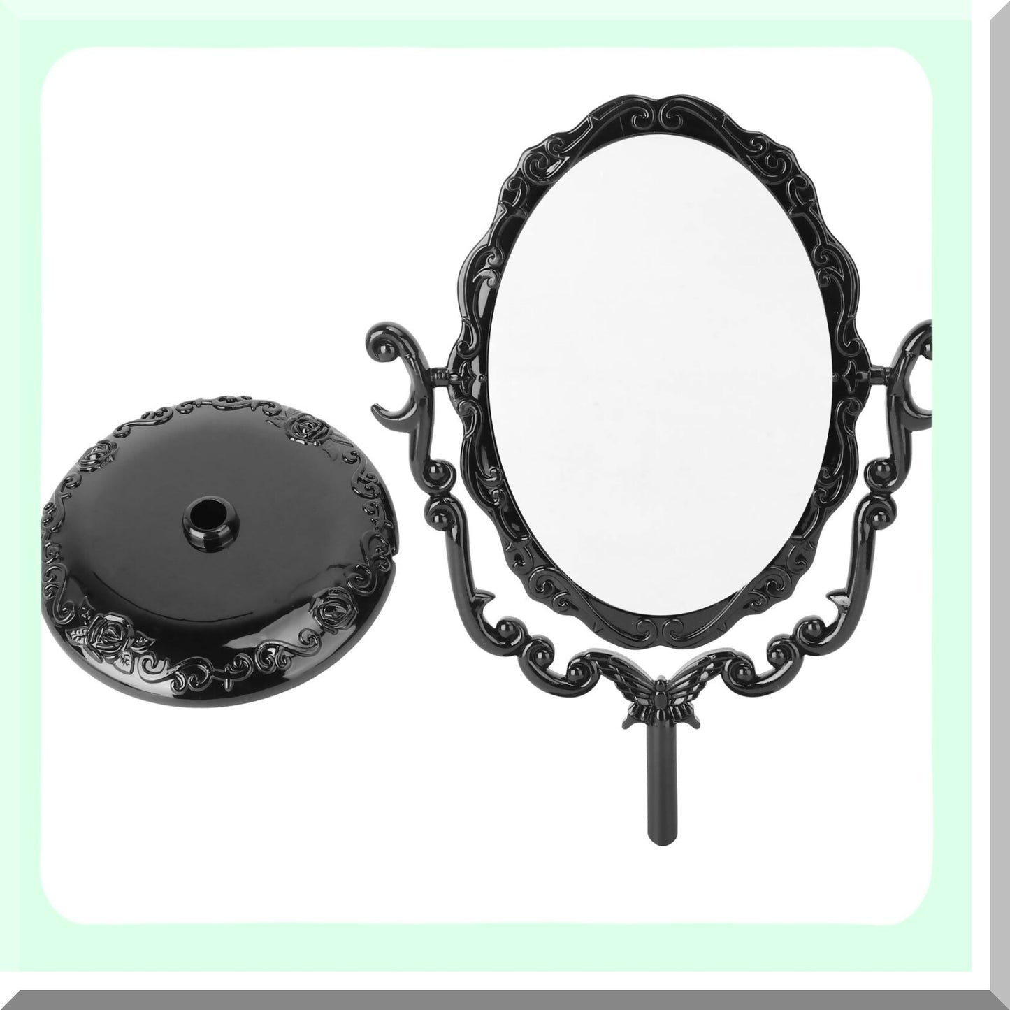 Vintage Desktop Makeup Mirror Black 22x16x9.5cm