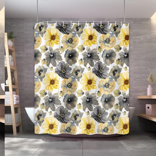 Yellow and Gray Flower Shower Curtain 72x72