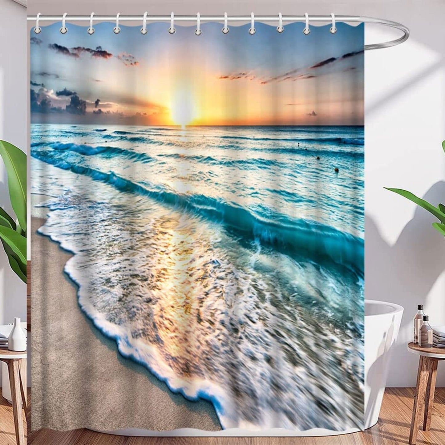Beach Sunset Shower Curtain 70x70 Inch Polyester