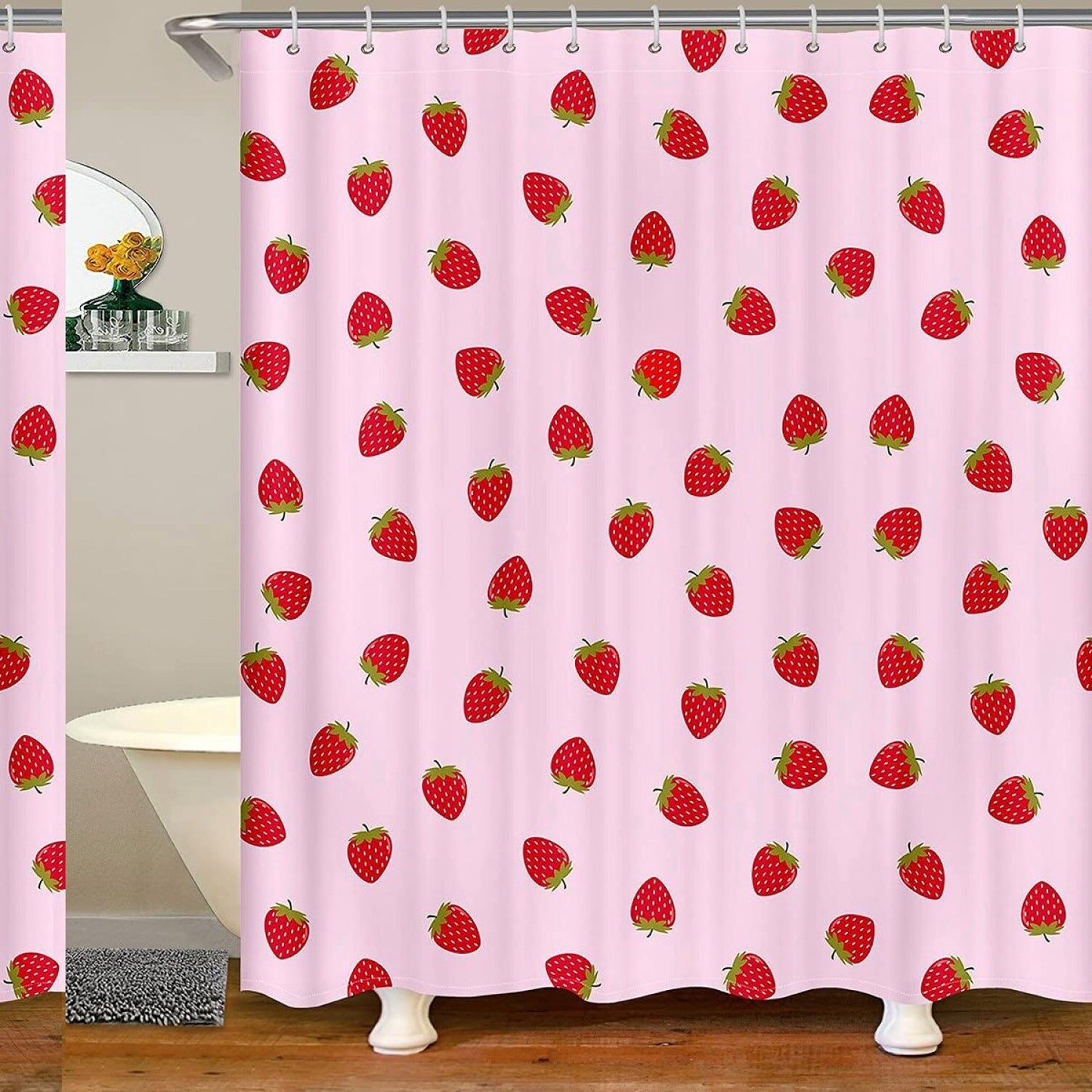 Strawberry Pink Shower Curtain Set 72x72